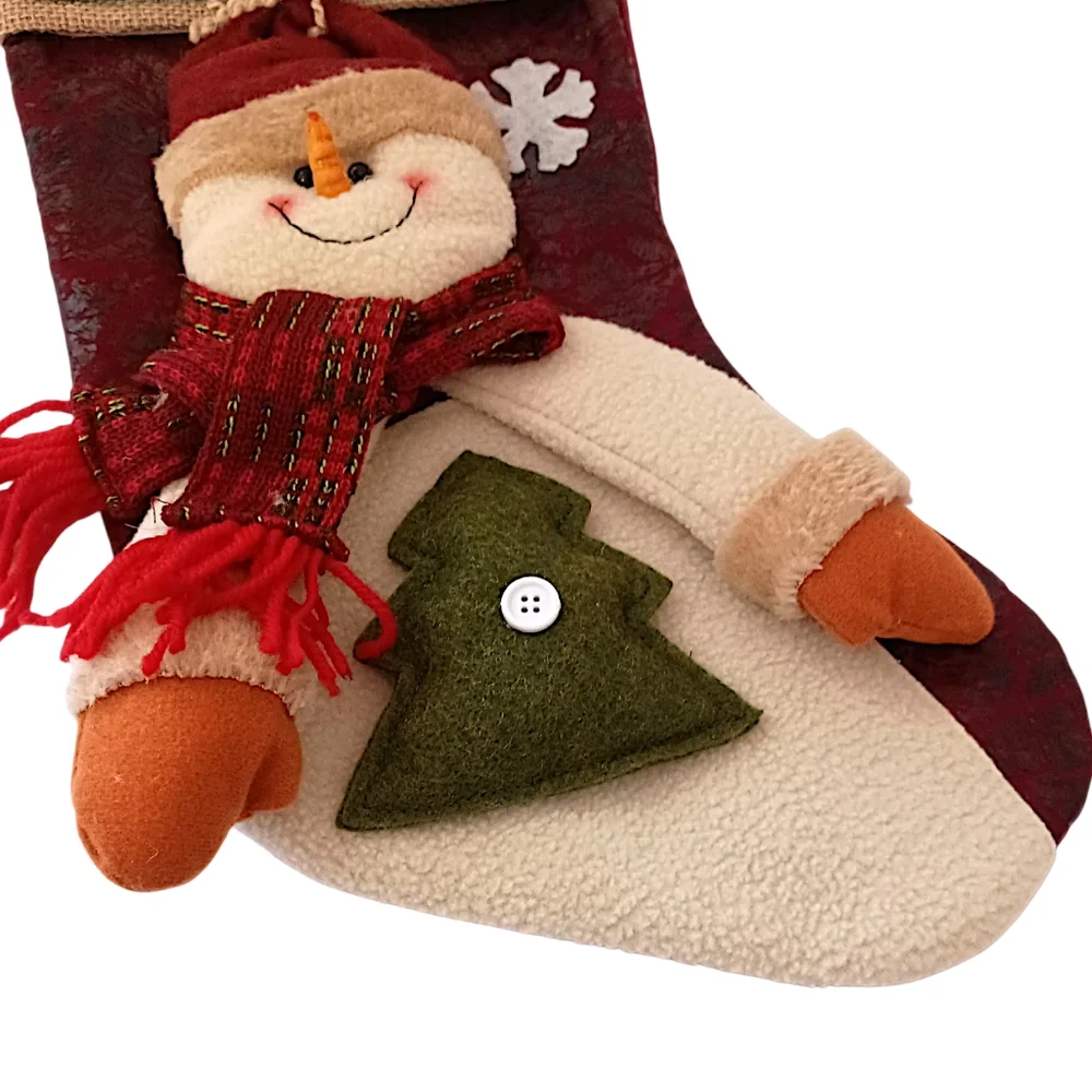 3D Snowman‎ Plush Christmas Stocking Felt Merry Christmas Embroidery Farmhouse